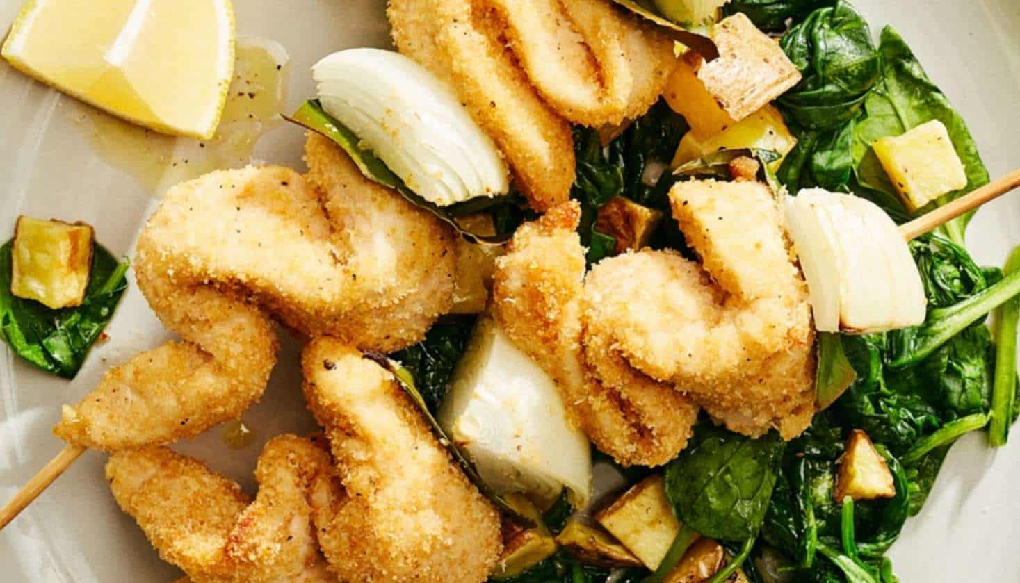 Crispy Chicken Spiedini with Rosemary Potatoes & Spinach