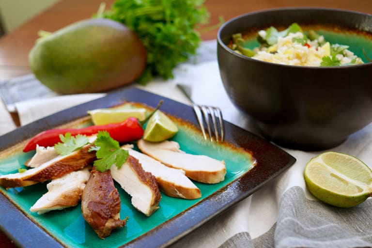 Matcha-smoked Chicken With Mango Rice Salad Recipe