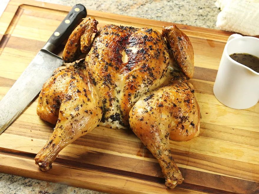 Spatchcocked (Butterflied) Roast Chicken with Jus Sauce