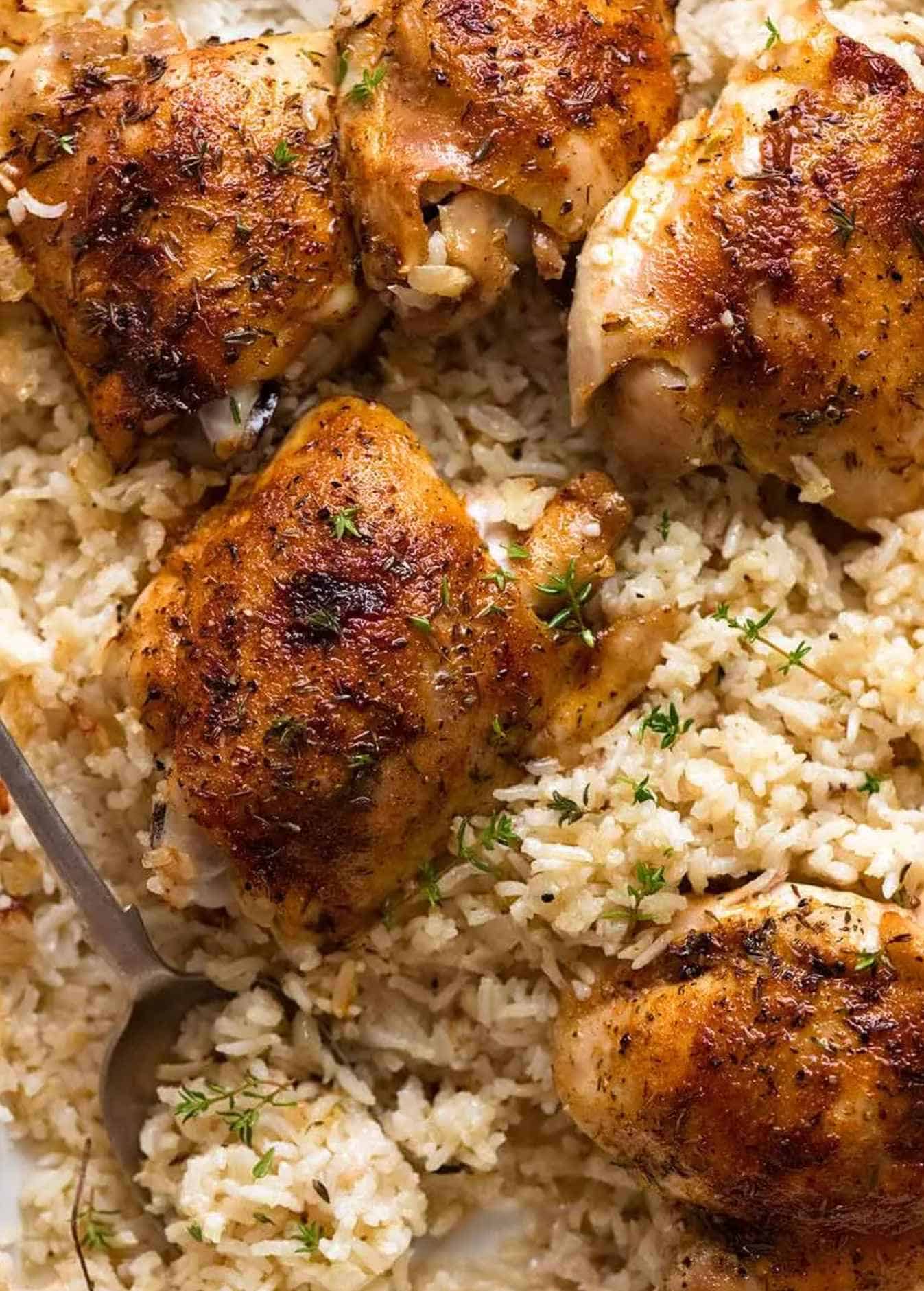 Oven-baked chicken and rice