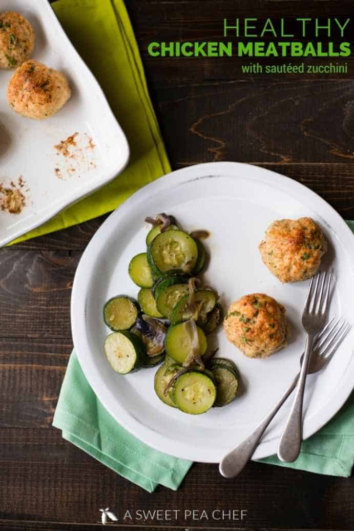 Healthy Chicken Meatballs With Sautéed Zucchini